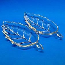 Usado, Lote vintage de 2 pratos de lanche em forma de folha de avelã Atlas prato de doces vidro transparente comprar usado  Enviando para Brazil