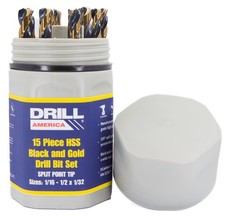 Conjunto de brocas de aço Drill America 15 peças resistente alta velocidade preto e dourado comprar usado  Enviando para Brazil
