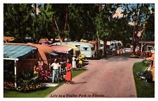 Usado, Cartão postal Life in a Trailer Park na Flórida, acampamento turístico linho 1963 casa móvel comprar usado  Enviando para Brazil