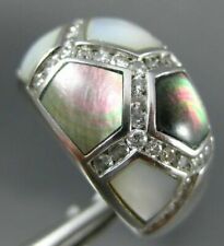 WIDE .48CT DIAMOND & AAA MOTHER OF PEARL 14K WHITE GOLD CHANNEL OCTAGON FUN RING comprar usado  Enviando para Brazil