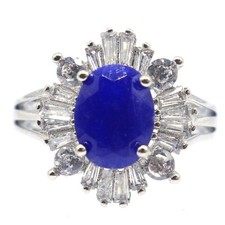 Deslumbrantes anéis de prata de noivado femininos de safira azul real branca CZ 7,0 comprar usado  Enviando para Brazil