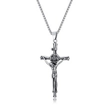Colar pingente vintage masculino de aço inoxidável cruz crucifixo Jesus católico comprar usado  Enviando para Brazil