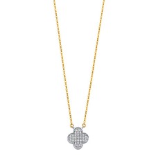 Usado, 14K Amarelo Ouro Trevo Flor CZ Pingente Charm Colar Corrente - 17+1" comprar usado  Enviando para Brazil