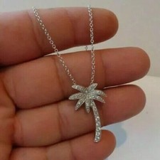 Lindo pingente de palmeira 1 quilate corte redondo simulado diamante folheado a ouro branco 14K comprar usado  Enviando para Brazil