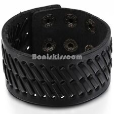 Pulseira masculina de couro preta super larga ajustável com punho comprar usado  Enviando para Brazil