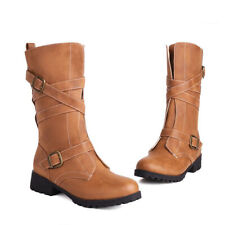 Botas de equitação femininas góticas com fivelas de couro sintético botas de cavaleiro meia panturrilha comprar usado  Enviando para Brazil