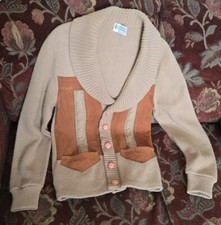 Cardigã Suéter Masculino Orlon Camurça Couro Pacote Rato Antigo Anos 60 Novo Look P, usado comprar usado  Enviando para Brazil