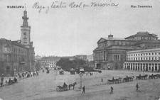 B051 Poland Warsaw Warszawa Plac Teatralny Square Carriages vintage postcard na sprzedaż  Wysyłka do Poland