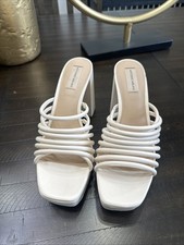 Sandálias femininas Antonio Melani salto couro osso biqueira aberta sapatos tamanho 10 M comprar usado  Enviando para Brazil