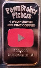 RARO PawnBroker Pickers MJ Peão 100K YouTube Play Botão Personalizado 1 oz Barra de Cobre comprar usado RARO PawnBroker Pickers MJ Peão 100K YouTube Play Botão Personalizado 1 oz Barra de Cobre comprar usado  Enviando para Brazil