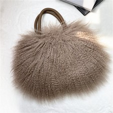 Bolsa de ombro de couro genuíno luxo pele de cordeiro real/lã/pele da Mongólia comprar usado  Enviando para Brazil