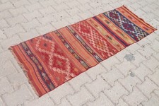 Tapete de lã boho vintage turco vermelho e laranja Kilim Runner 1x5 pés comprar usado  Enviando para Brazil