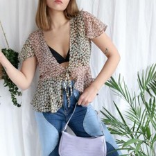 Półprzeźroczysty Vintage kwiatowy krawat top UK 12 na sprzedaż  PL