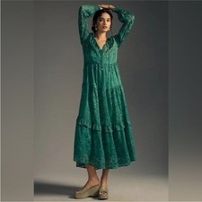 Vestido maxi Anthropologie Marais em camadas verde cetim edição burnout tamanho pequeno comprar usado  Enviando para Brazil