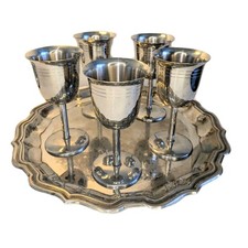 Conjunto de bandeja de servir e taças de vinho jantar festa bar mesa estilo prata vintage Wea comprar usado  Enviando para Brazil