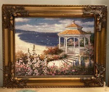 Vintage T.C. Gazebo Chiu na praia estampa moldura de madeira ornamentada 20,5 X 17 polegadas comprar usado  Enviando para Brazil