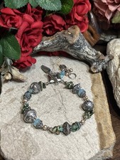40. Pulseira de contas TRES JOLIE esterlina 925 vidro azul esverdeado Biwa pérola 7 3/4 comprar usado  Enviando para Brazil