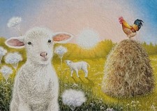 Cartão de arte ACEO 'pintura a óleo original' cordeiro, galo comprar usado  Enviando para Brazil