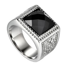 Aliança de casamento masculina de aço inoxidável 15 mm de largura com sinete de pedra preta #8-13 comprar usado  Enviando para Brazil