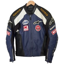 Jaqueta de motocicleta Alpinestars couro acolchoado perfurado azul preta masculina tamanho 42 comprar usado  Enviando para Brazil
