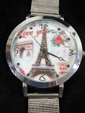Usado, Relógio feminino Paris Torre Eiffel amor redondo pulseira de malha tom prata comprar usado  Enviando para Brazil