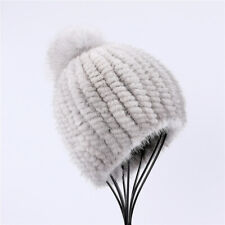 Boné de inverno feminino gorro de malha pele de vison 100% real com pompons de pele de raposa comprar usado  Enviando para Brazil