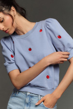 Blusa moletom Anthropologie T.La azulada bordada puff manga curta tamanho 2X comprar usado  Enviando para Brazil