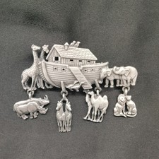 Broche de broche JJ Jonette joias estanho arca de Noé pendurado animal bíblico vintage, usado comprar usado  Enviando para Brazil