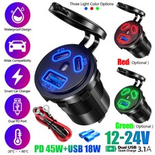 Tomada USB QC3.0 108W 3 portas soquete carregador de carro duplo 45W PD tipo C 12V/24V 18W comprar usado  Enviando para Brazil