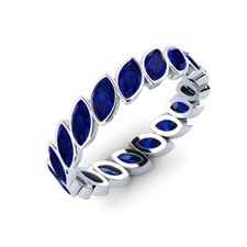Conjunto de moldura de safira azul marquesa 5x2,5 mm anel banda Eternity com banhado a ródio comprar usado  Enviando para Brazil