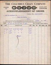 1917 Ohio - Columbus Chain Co - Ferragens de selaria - Nota de cabeça de letra rara comprar usado  Enviando para Brazil