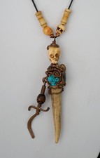 COLAR XAMÃ ARTESANAL com caveiras, garras e pedra turquesa comprar usado  Enviando para Brazil