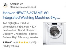Hoover hbwos69tame 9kg for sale  NOTTINGHAM