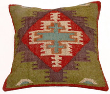 Tapete de lã tecido 18x18" juta kilim fronha indiano vintage capa almofada boho, usado comprar usado  Enviando para Brazil