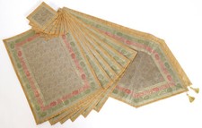 13 peças corredor de mesa jantar cinza creme indiano Banarasi seda brocado pano paisley, usado comprar usado  Enviando para Brazil