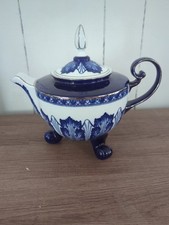 Bombay Cobalt Blue & White & Silver Teapot Scrolls Arabesque Footed for sale  Kane
