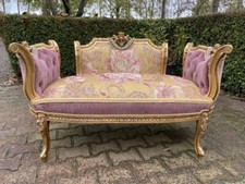 Sofá Settee Luís XVI Vintage Francês Dourado Rosa Veludo Damasco Anos 1960 comprar usado  Enviando para Brazil