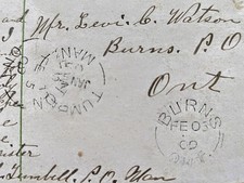 Usado, Anel dividido duplo cancelamento carimbo postal Tumbell MB Manitoba-Burns ON Ontario 1909 comprar usado  Enviando para Brazil