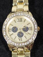 Relógio feminino tom dourado mostrador cristal acento caixa redonda pulseira de aço inoxidável 6,5 I comprar usado  Enviando para Brazil