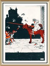 Estampa antiga original Heath Robinson SIR GALAHAD cavaleiro medieval Rei Arthur comprar usado  Enviando para Brazil