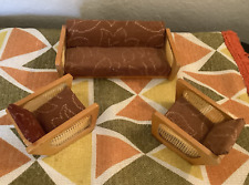Sofá y sillones tapizados modernos de mediados de siglo con mimbre ~ miniaturas para casa de muñecas segunda mano  Embacar hacia Mexico