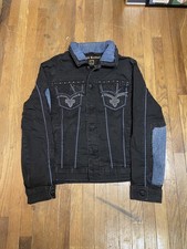 Jaqueta jeans masculina Rock Revival preta/azul grande Y2K moto/biker grunge 208 comprar usado  Enviando para Brazil