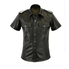 Camisa masculina slim fit feita à mão manga curta couro de cordeiro genuíno, usado comprar usado  Enviando para Brazil