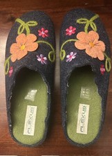 Tamancos femininos Flexus by Spring Step tamanho 9 UE 40 azul lã feltro sapatos florais, usado comprar usado  Enviando para Brazil
