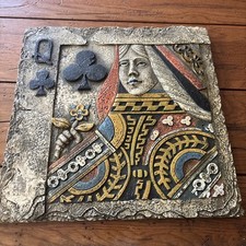 Usado, Trampolim Queen Of Clubs em relevo 12”x12” concreto azulejo ou arte de parede comprar usado  Enviando para Brazil