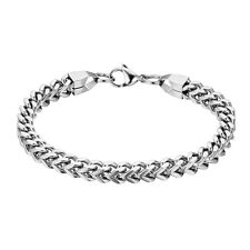 Pulseira masculina quadrada corrente trigo aço inoxidável polido tom prata comprar usado  Enviando para Brazil