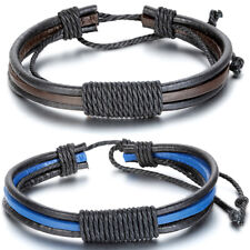 Pulseira de couro trançado masculina moda punk preta azul punho ajustável comprar usado  Enviando para Brazil