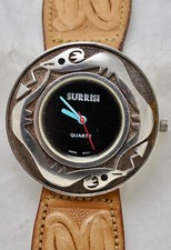 Surrisi Sterling Black Onyx Dial & Onyx Eye Serpents Watch Old Tooled Leather comprar usado  Enviando para Brazil