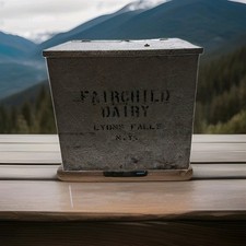 Raro Vintage Fairchild Dairy Lyons Fall Ny Refrigerador de Leite de Metal Galvanizado Leia Look comprar usado  Enviando para Brazil