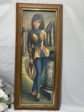 Vintage Jean Maio Arlequim Mardi Meninas Impressão Artística em Tábua de Madeira MCM Emoldurada, usado comprar usado  Enviando para Brazil